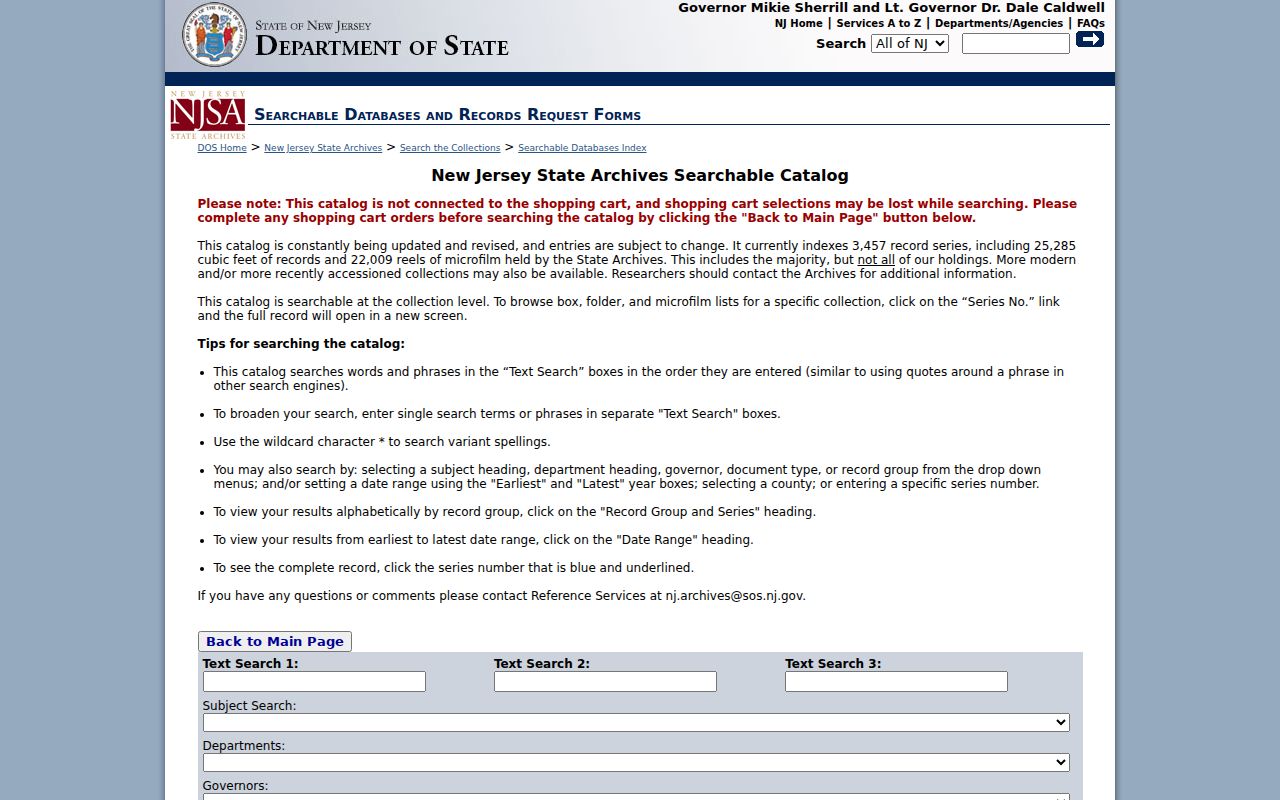 Freehold Township historical address research in the New Jersey State Archives catalog