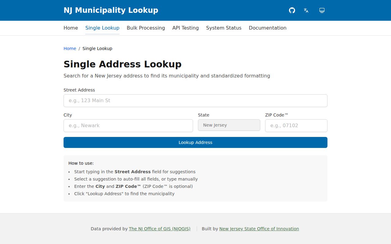 Freehold Township ZIP code view of the New Jersey OGIS municipality lookup